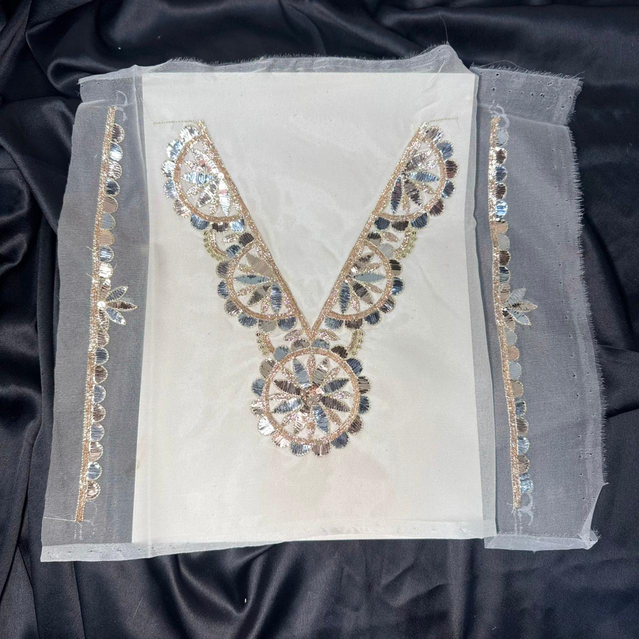 Stylish V Shape Handwork Neck Patch with Sleeves