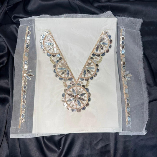 Stylish V Shape Handwork Neck Patch with Sleeves