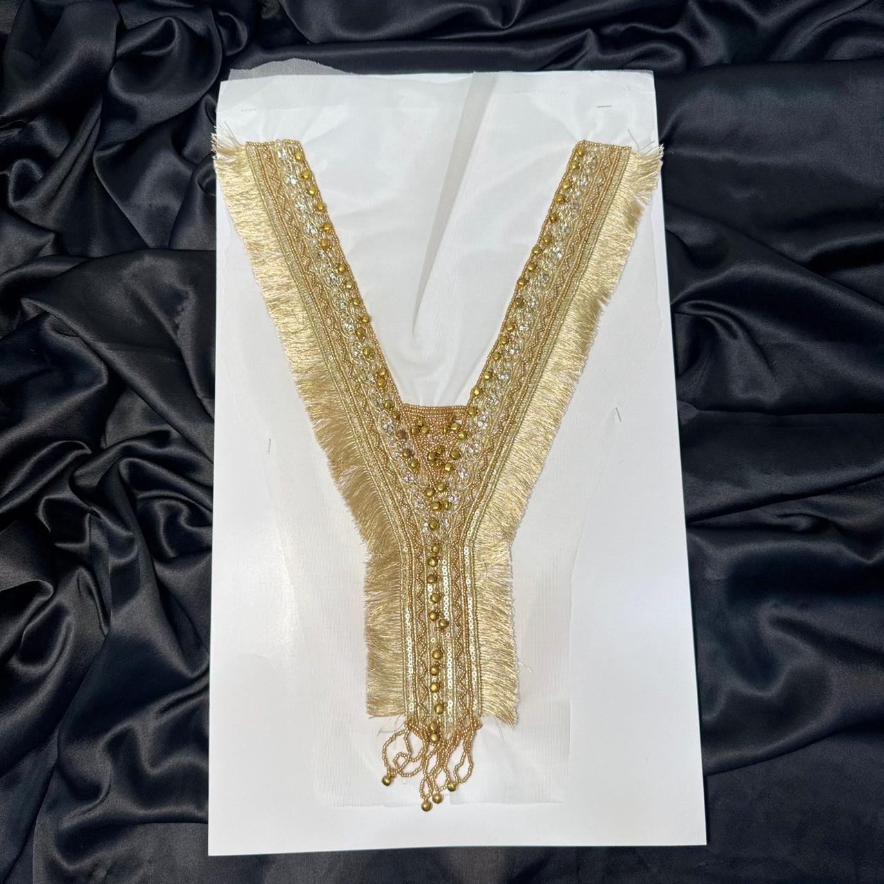 Designer Pearl & Bead Work Neck Patch with Tassels
