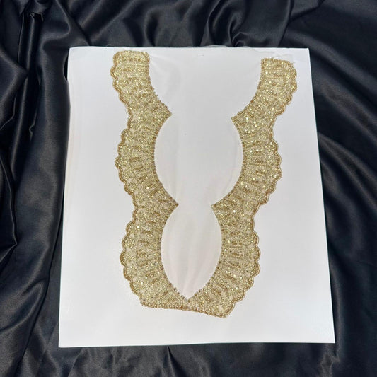 Cutwork Golden Pearl & Sequence Work Neck Patch