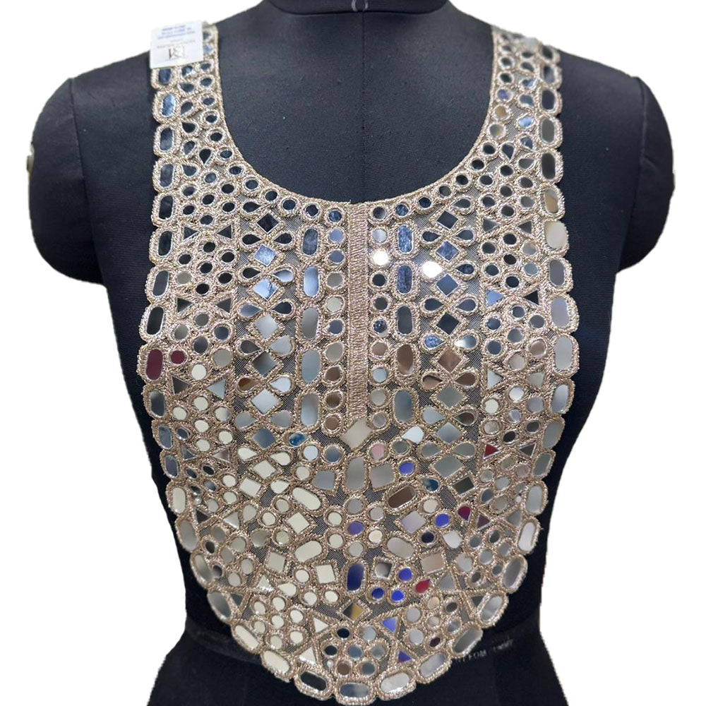 Fancy Rose Gold Mirror Work Neck Patch