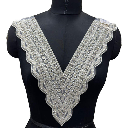 V Shape Pearl & Stonework Designer Neckline Patch