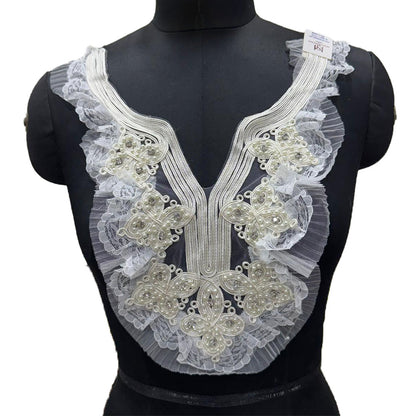 Fancy Floral Stonework & Pearl Neck Applique Patch