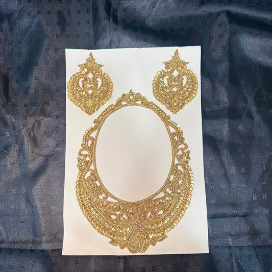 Designer Gold Sequin & Zari Neck Patch (1 piece)