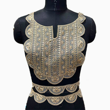 Gold Embroidered Neckline Patch with Sleeves Border