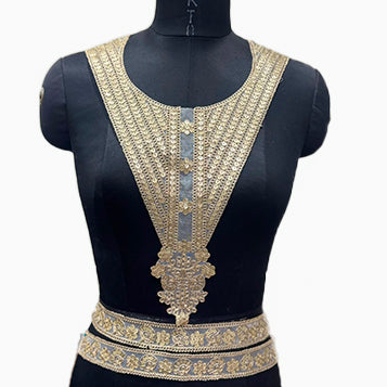 Premium gold Zari V-neckline patch with Sleeves Border