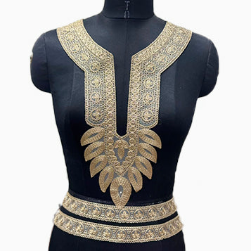 Gold Zari U-Neckline Patch with Matching Sleeves Border