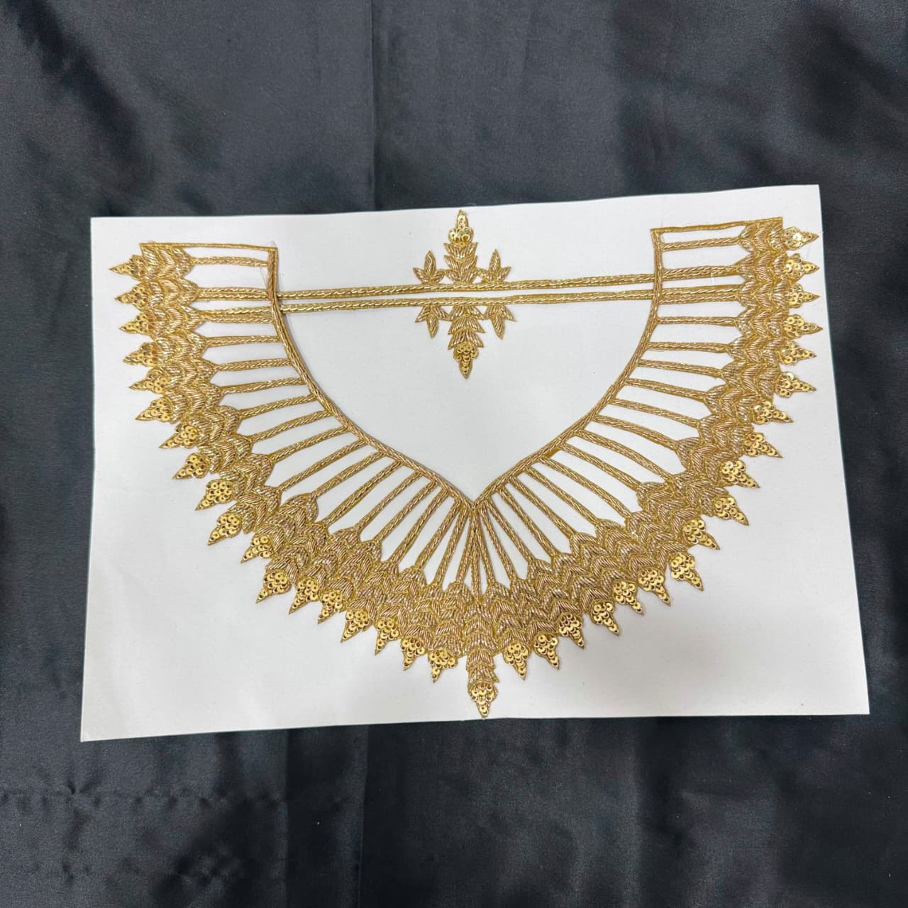 Elegant Golden Zari Neckline Embroidery Patch