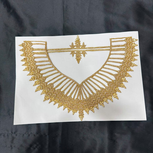 Elegant Golden Zari Neckline Embroidery Patch