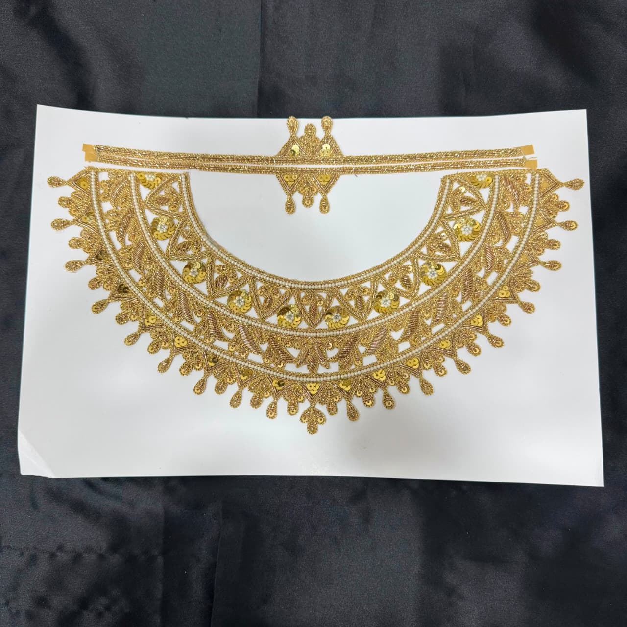Designer Golden Zari Sequin Floral Neck Patch