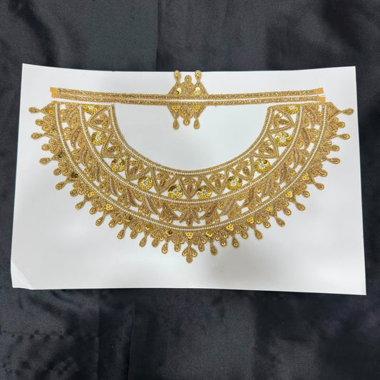 Designer Golden Zari Sequin Floral Neck Patch