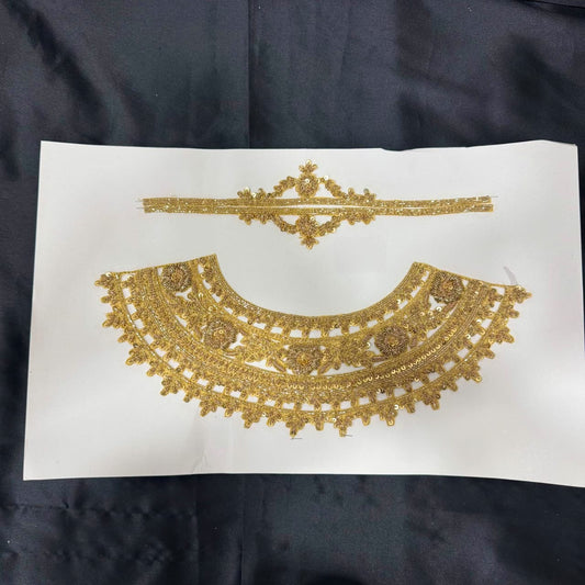 Designer Golden Zari Floral Border Neckline Patch