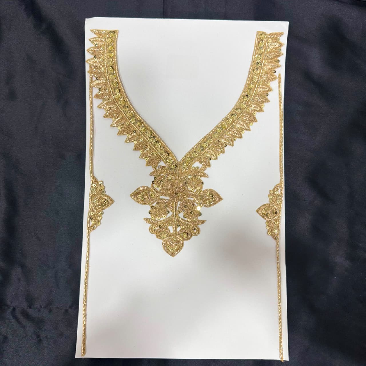 Golden Zari Ethnic Floral Neck Embellishment