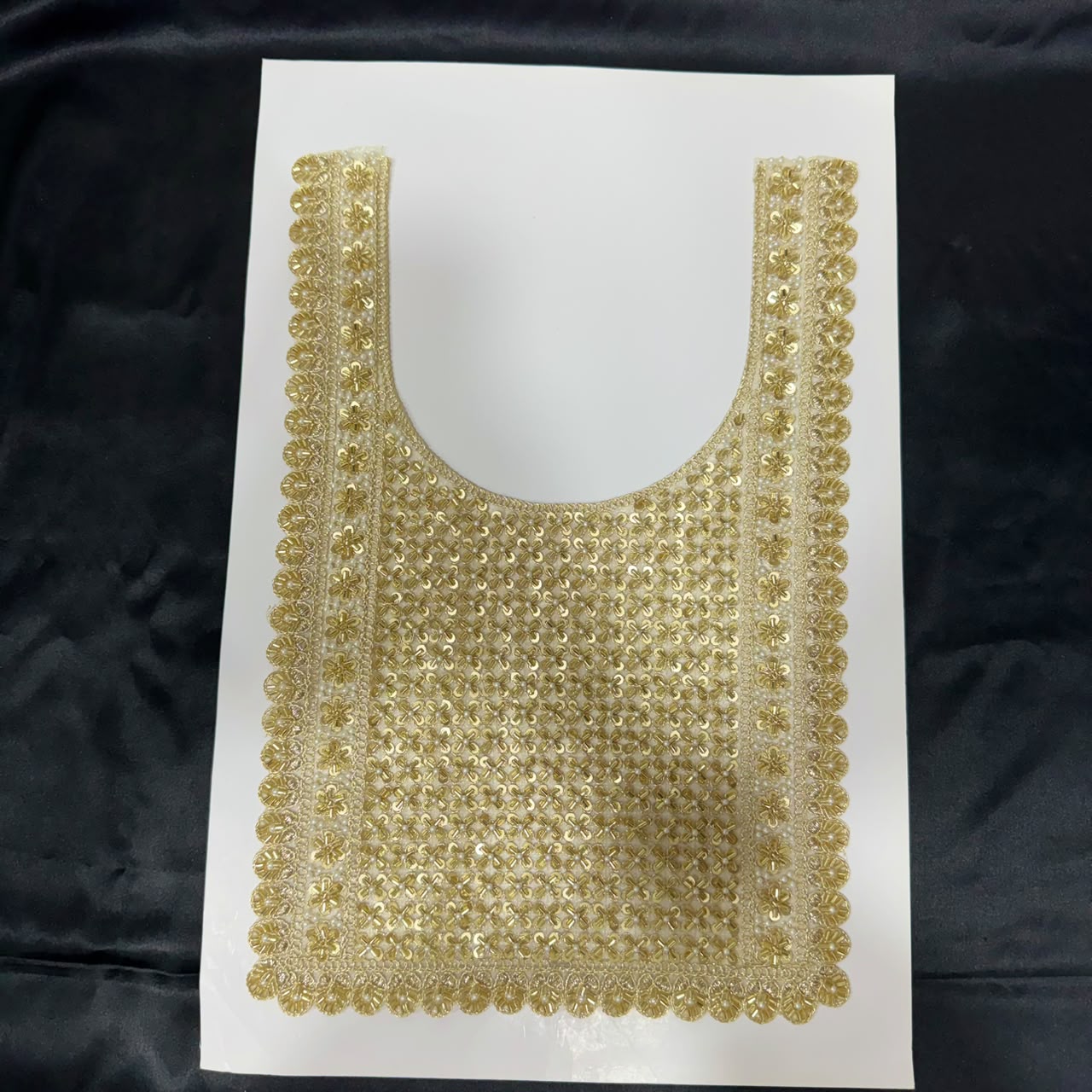 Elegant Golden Beaded Floral Neckline Patch
