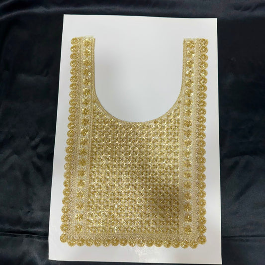 Elegant Golden Beaded Floral Neckline Patch