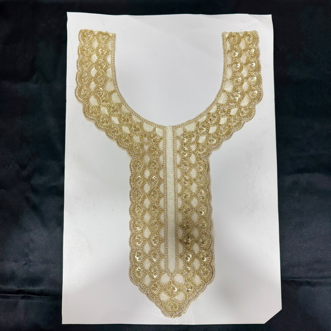 Designer Golden Beaded Long Neckline Patch