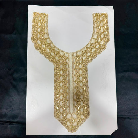 Designer Golden Beaded Long Neckline Patch