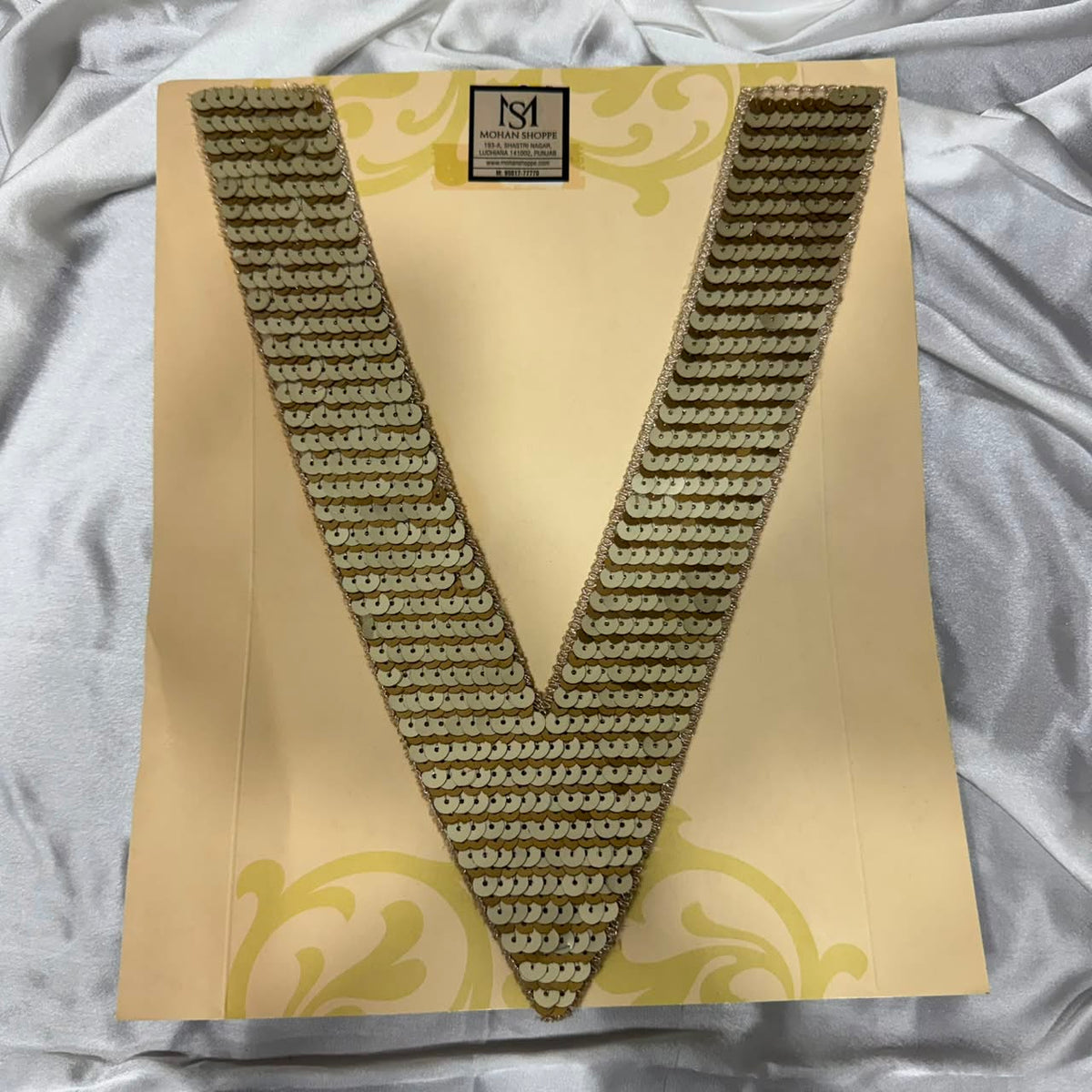 Elegant Golden Sequin Embellished Neckline Border
