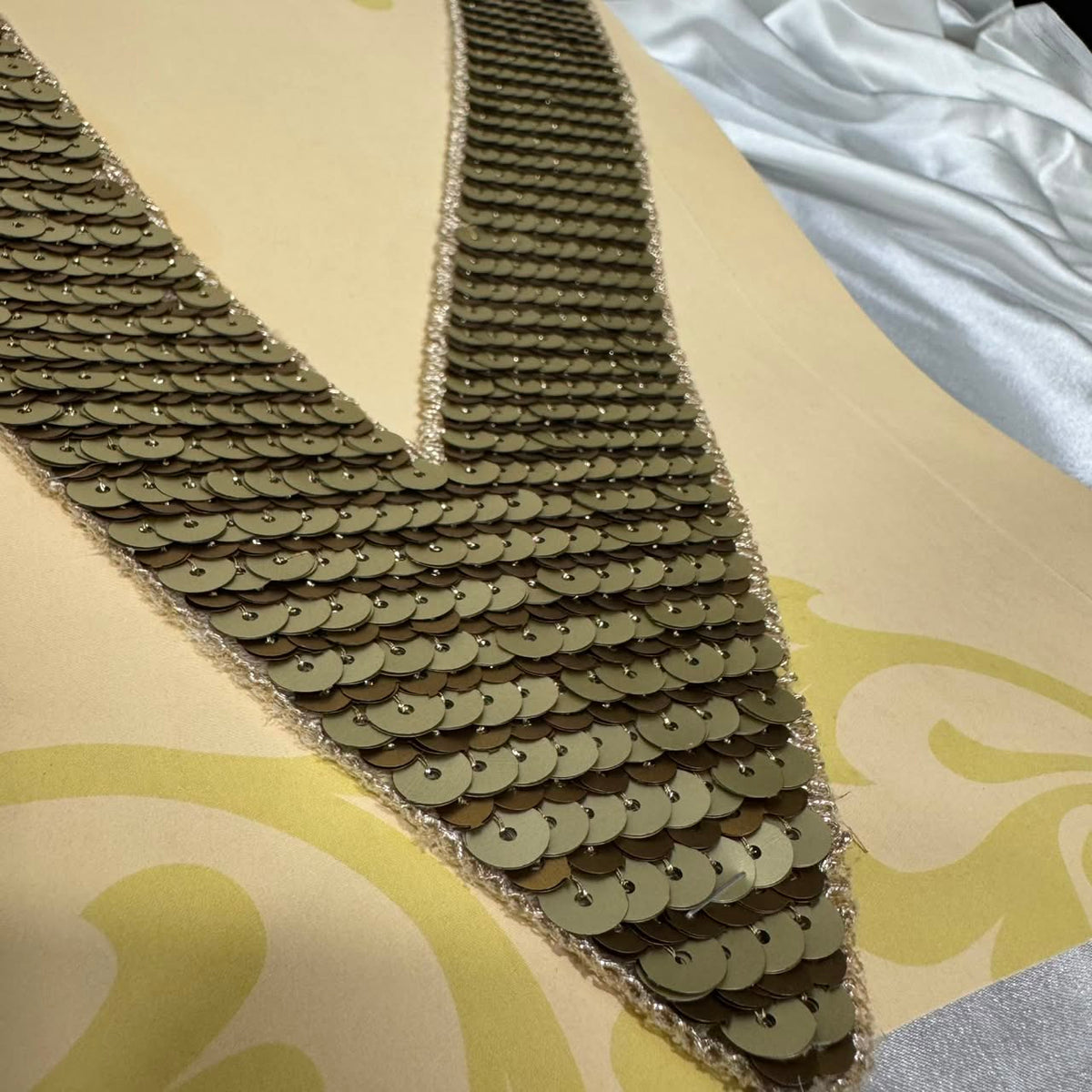 Elegant Golden Sequin Embellished Neckline Border
