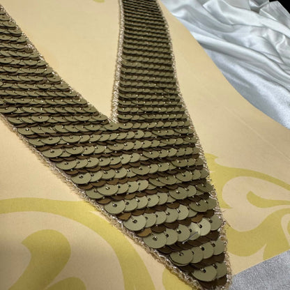 Elegant Golden Sequin Embellished Neckline Border