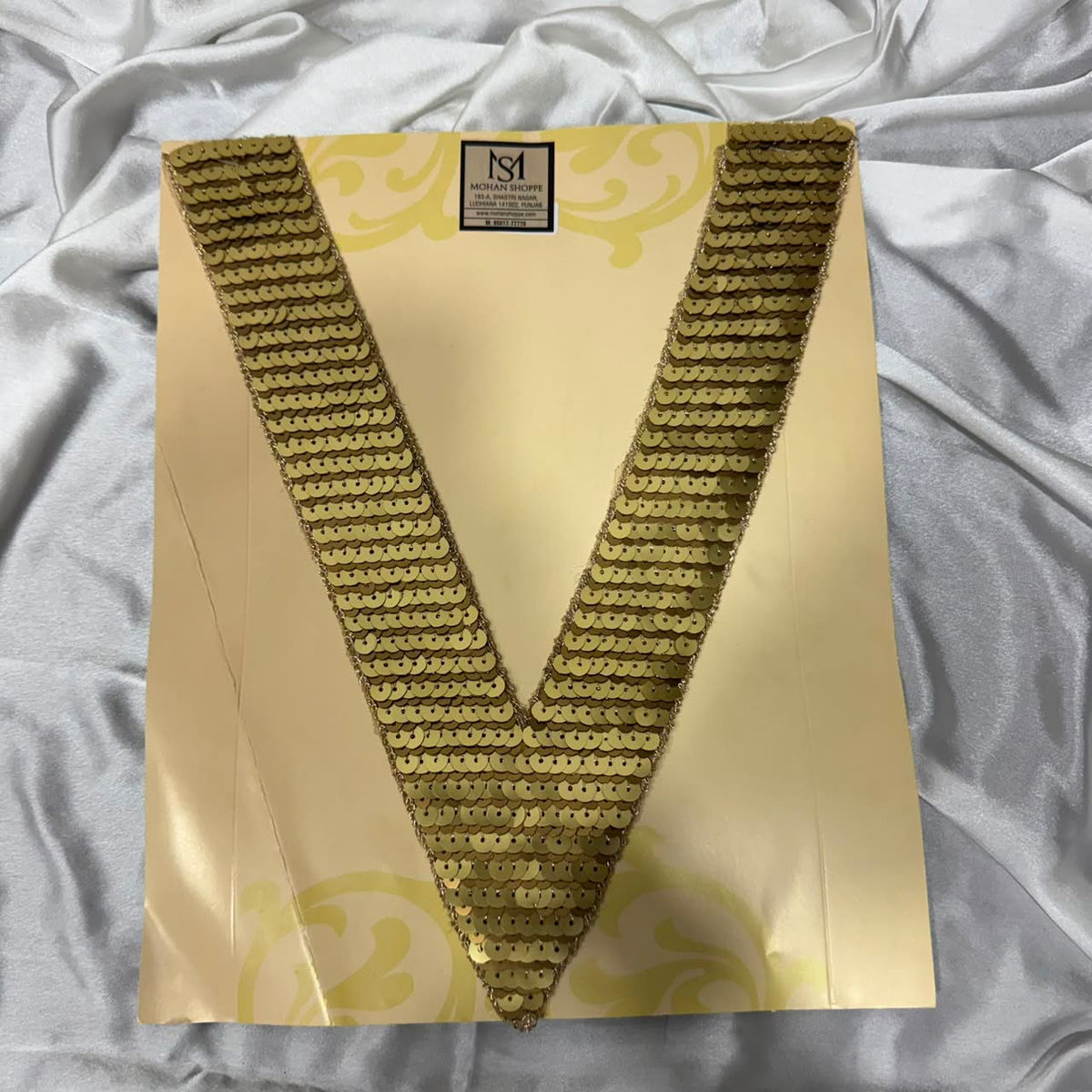 Elegant Golden Sequin Embellished Neckline Border