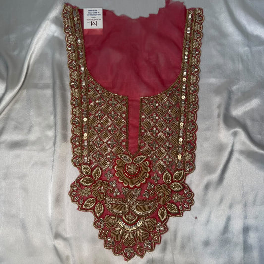 Premium Zardozi Embroidered Neckline Patch with Pearl, Bead & Sequin Work for Suits and Blouses