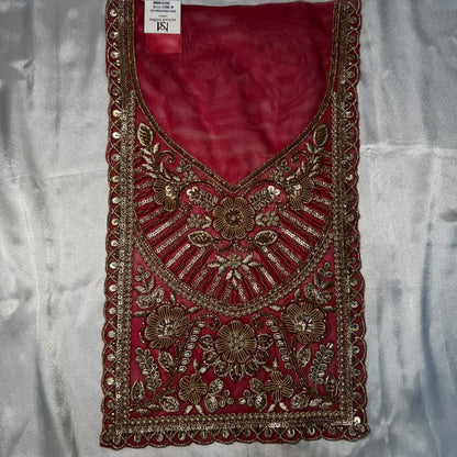 Premium Zardozi Embroidered Neckline Patch with Floral, Pearl, Bead & Sequin Work for Suits and Blouses
