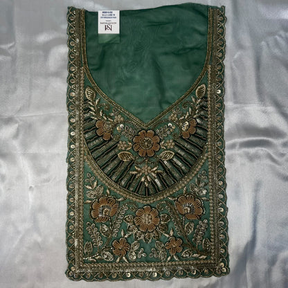 Premium Zardozi Embroidered Neckline Patch with Floral, Pearl, Bead & Sequin Work for Suits and Blouses
