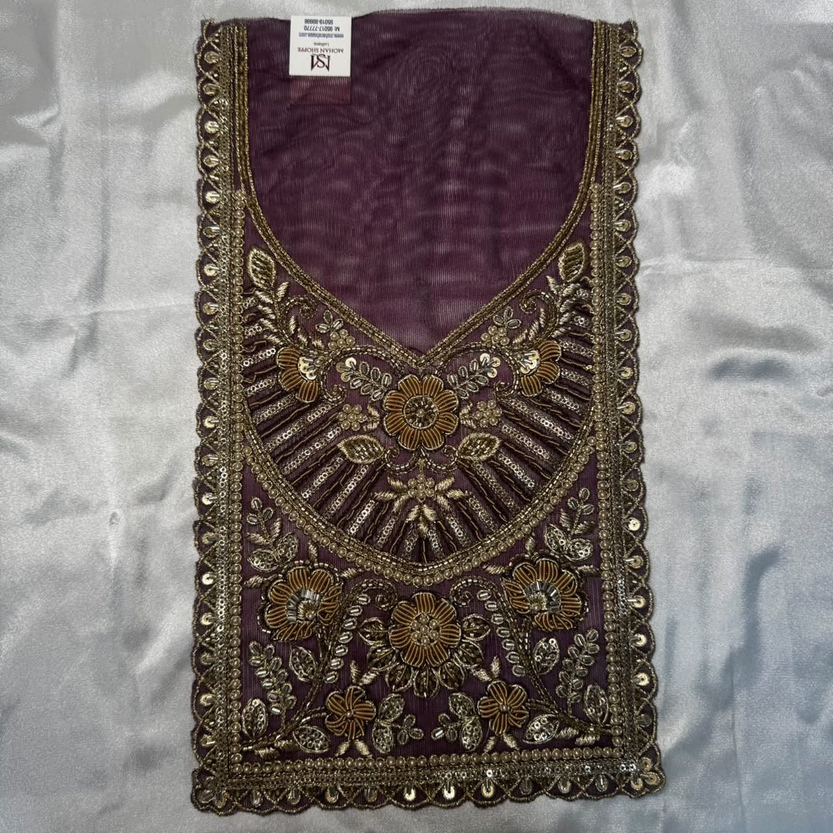 Premium Zardozi Embroidered Neckline Patch with Floral, Pearl, Bead & Sequin Work for Suits and Blouses