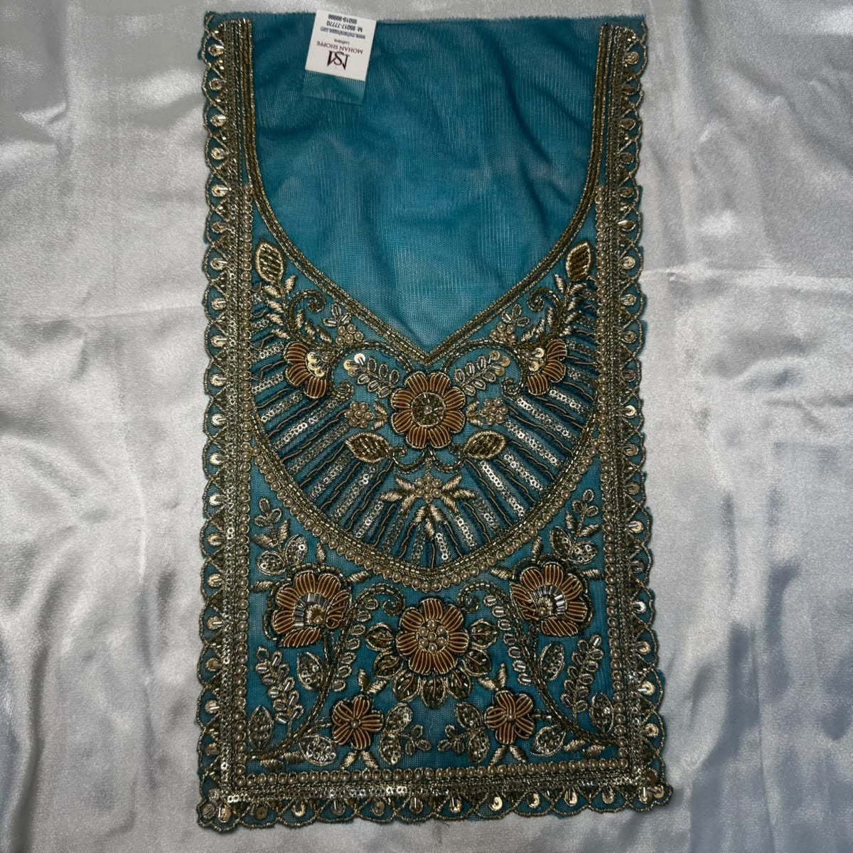 Premium Zardozi Embroidered Neckline Patch with Floral, Pearl, Bead & Sequin Work for Suits and Blouses