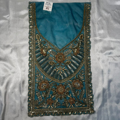 Premium Zardozi Embroidered Neckline Patch with Floral, Pearl, Bead & Sequin Work for Suits and Blouses