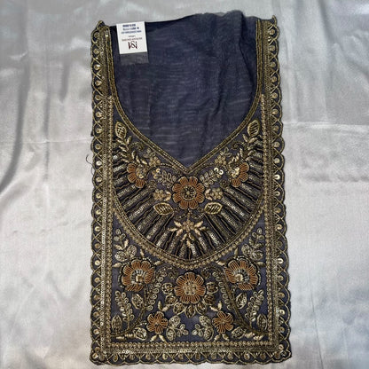 Premium Zardozi Embroidered Neckline Patch with Floral, Pearl, Bead & Sequin Work for Suits and Blouses