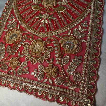 Premium Zardozi Embroidered Neckline Patch with Floral, Pearl, Bead & Sequin Work for Suits and Blouses