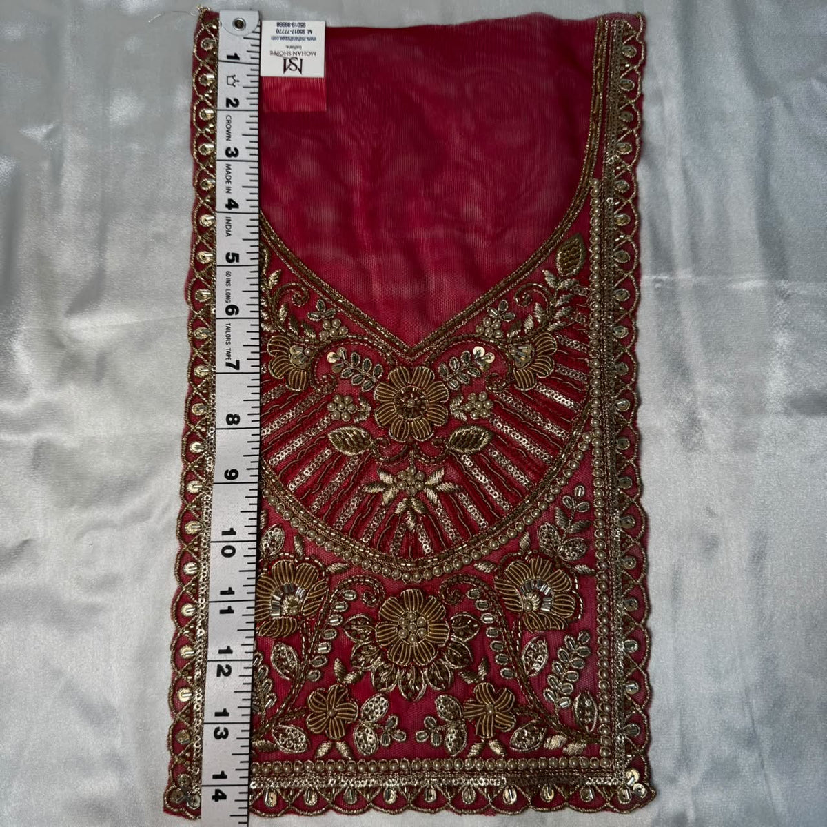 Premium Zardozi Embroidered Neckline Patch with Floral, Pearl, Bead & Sequin Work for Suits and Blouses