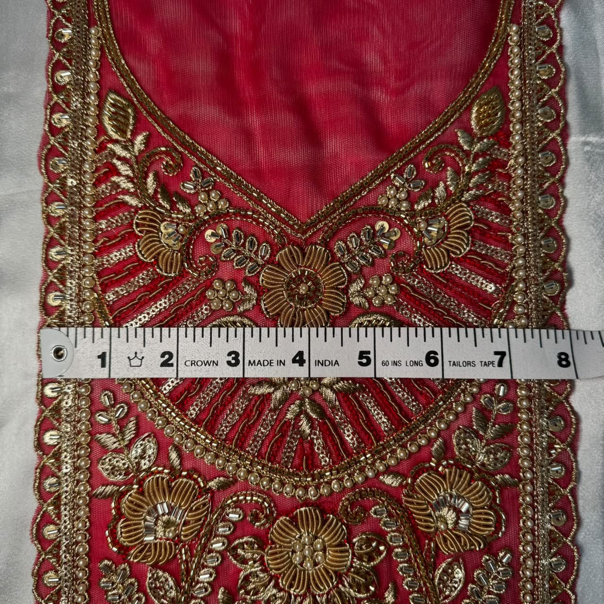 Premium Zardozi Embroidered Neckline Patch with Floral, Pearl, Bead & Sequin Work for Suits and Blouses
