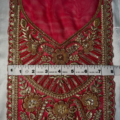 Premium Zardozi Embroidered Neckline Patch with Floral, Pearl, Bead & Sequin Work for Suits and Blouses