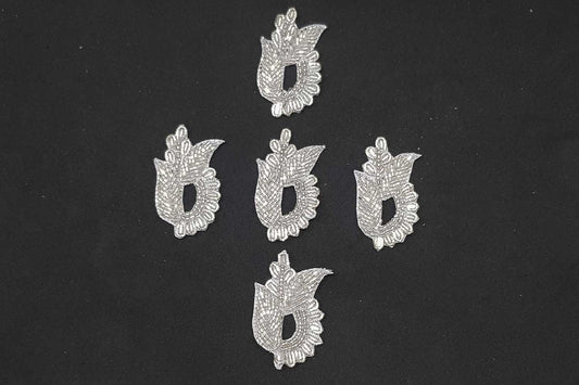 Silver Color Cutdana Nakshi Work Hand Embroidery Zardozi Patch