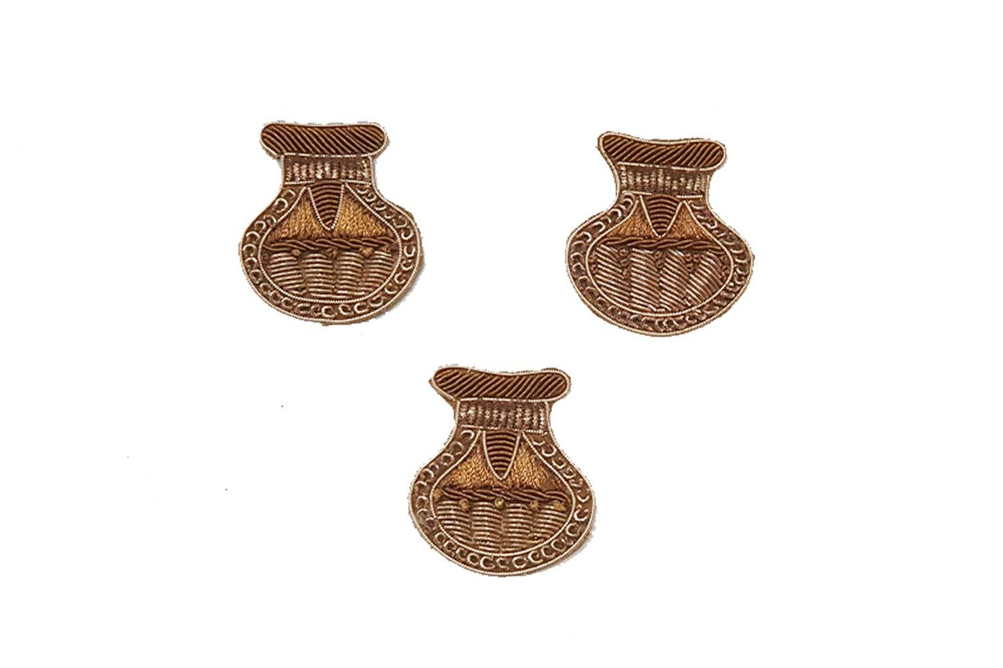 Dull Golden Pot Shape Dabka Work Handmade Zardozi Patch