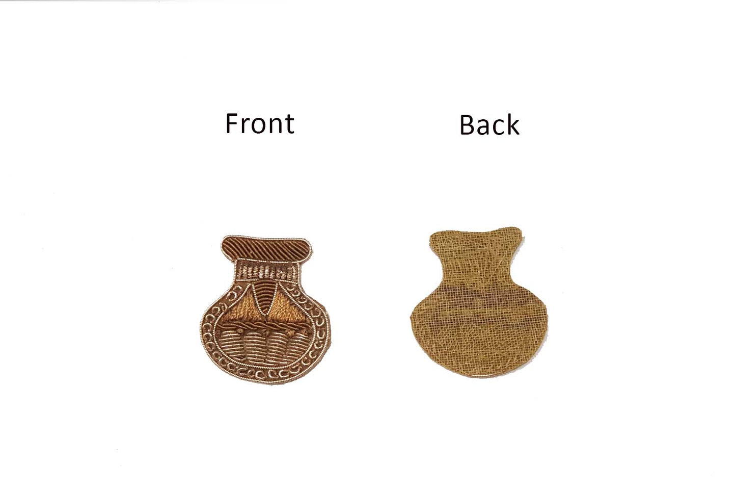 Dull Golden Pot Shape Dabka Work Handmade Zardozi Patch
