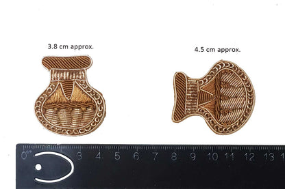 Dull Golden Pot Shape Dabka Work Handmade Zardozi Patch