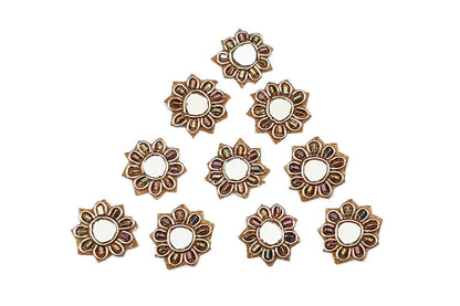 Dull Golden Mirror and Beads Work Embroidery Zardozi Patch 10 Pieces