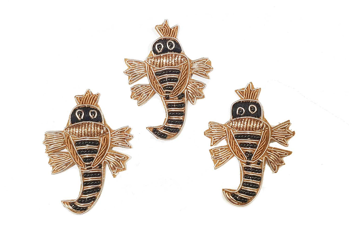 Black Gold color Fish shape hand embroidery Zardozi Patch