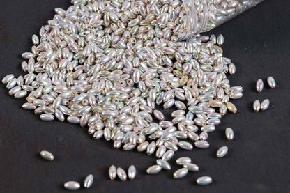 Silver Rainbow Color Oval/Surahi Shape Plastic Beads Package of 50 Grams