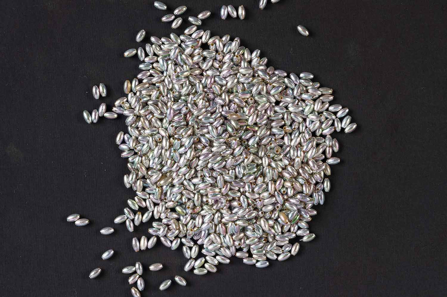 Silver Rainbow Color Oval/Surahi Shape Plastic Beads Package of 50 Grams
