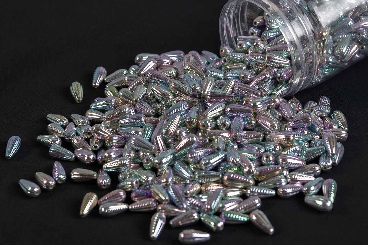 Silver Rainbow Color Drop Shape Plastic Beads Package of 50 Grams