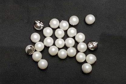 White Color with Metal Base Pearl Buttons 10 Pcs