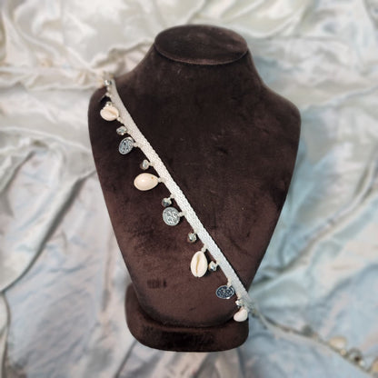 White Silver Coin Ghungroo Shell Hanging Lace 9 meters approx