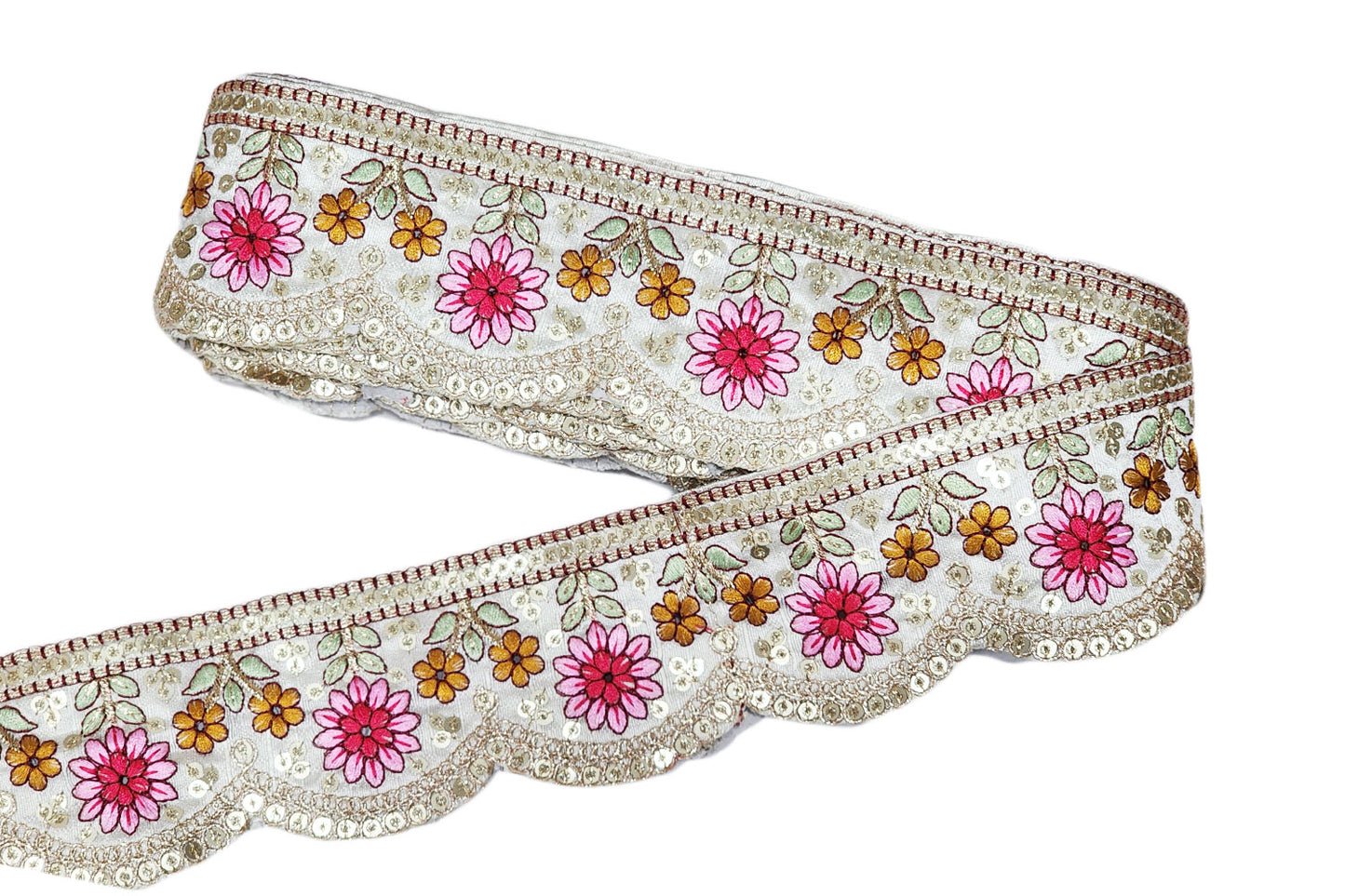 Flower Design Thread Work Scallop Lace Border