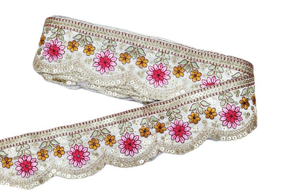 Flower Design Thread Work Scallop Lace Border