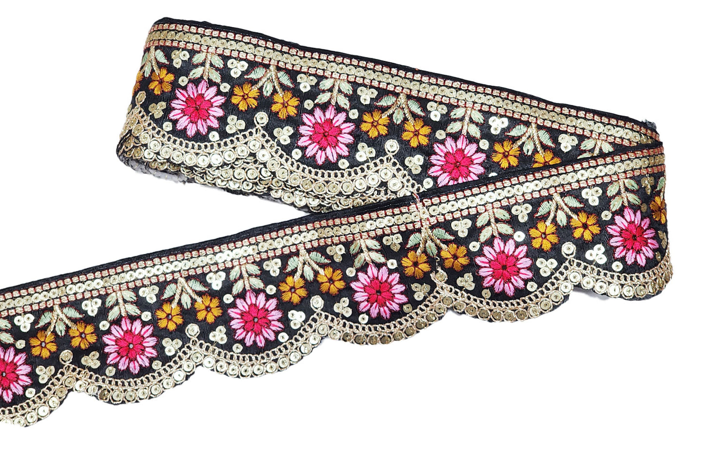 Flower Design Thread Work Scallop Lace Border